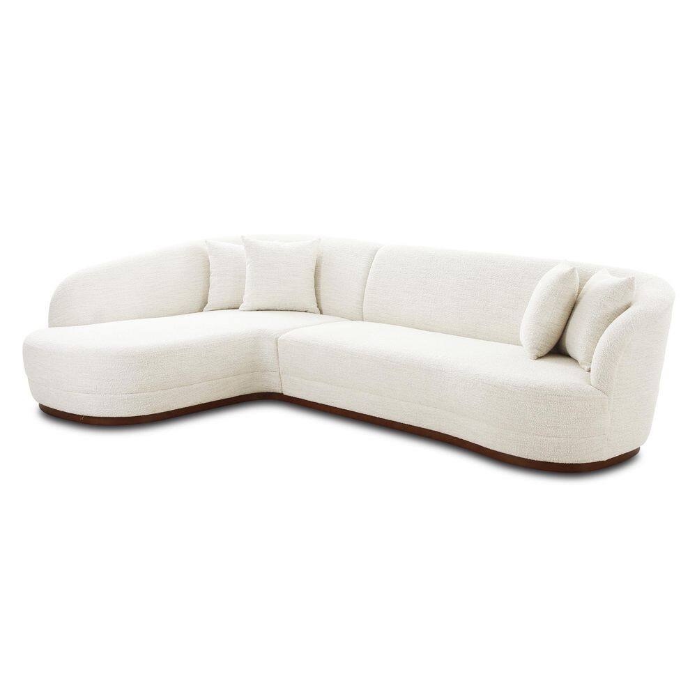 Cloud White Upholstered Left-Facing Chaise Sectional with Ottoman