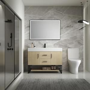 48 in. W Modern Simplicity Freestanding Bathroom Vanity with 2 doors, Drawers and Single Resin Sink in Yellow(Khaki)