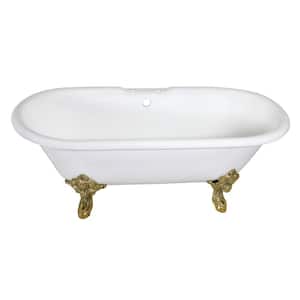 Aqua Eden 72- in. Cast Iron Double Ended Clawfoot Bathtub with 7-Inch Faucet Drillings in White/Polished Brass