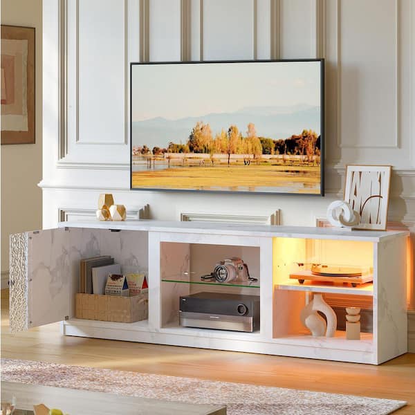 PINMOCO 63 in. White Marble TV Stand for TVs up to 70 in. Media