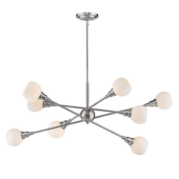 Unbranded Tian 4-Watt 8-Light Brushed Nickel Integrated LED Shaded Pendant Light with LED Bulb Included