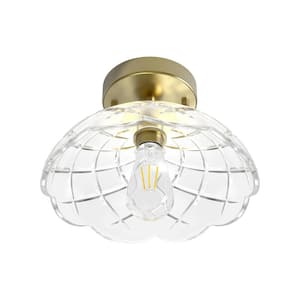 10 in. White Modern Indoor Semicircular Novel Mesh Grid Lace Shaped Semi-Flush Mount Ceiling Light with Glass Shade