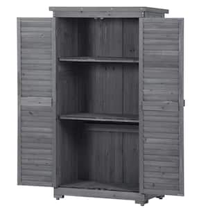 2.5 ft. W x 1.5 ft. D Wooden Garden Shed 3-Tier Patio Storage Cabinet Wooden Lockers, Gray 3.75 Sq. Ft.