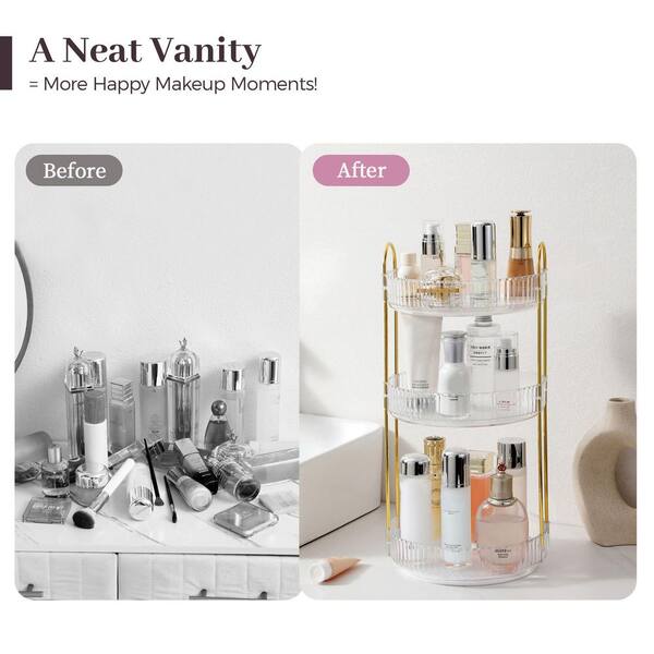 3-Tier 360° Rotating Makeup Organizer for Vanity Countertop - White Amazon.com: KINGRACK Metal Bathroom Counter Organizer  main image 3