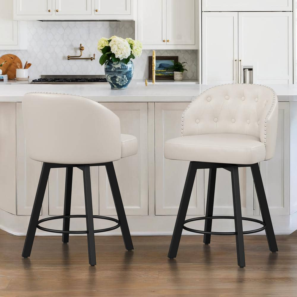 LUE BONA Arturo 26 in.White Faux Leather Upholstered Swivel Bar Stool ...