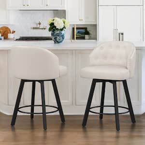 Arturo 26 in.White Faux Leather Upholstered Swivel Bar Stool with Metal Frame Nailhead Counter Barstool Set of 2