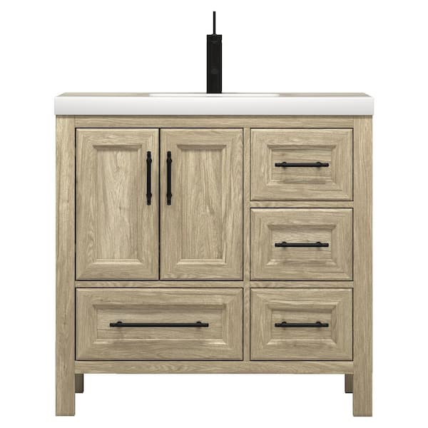 VIV 36 in. W x 20 in. D x 35 in. H Single Sink Freestanding Bath Vanity in Dark French Oak with White Acrylic Top