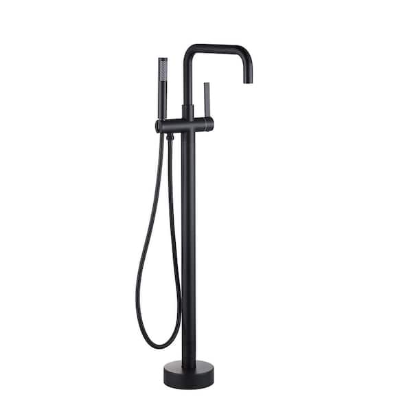 WOWOW Single-Handle Freestanding Tub Faucet Floor Mounted with Hand Shower in Matte Black