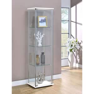 White and Clear Curio Cabinet with 4 Glass Shelves