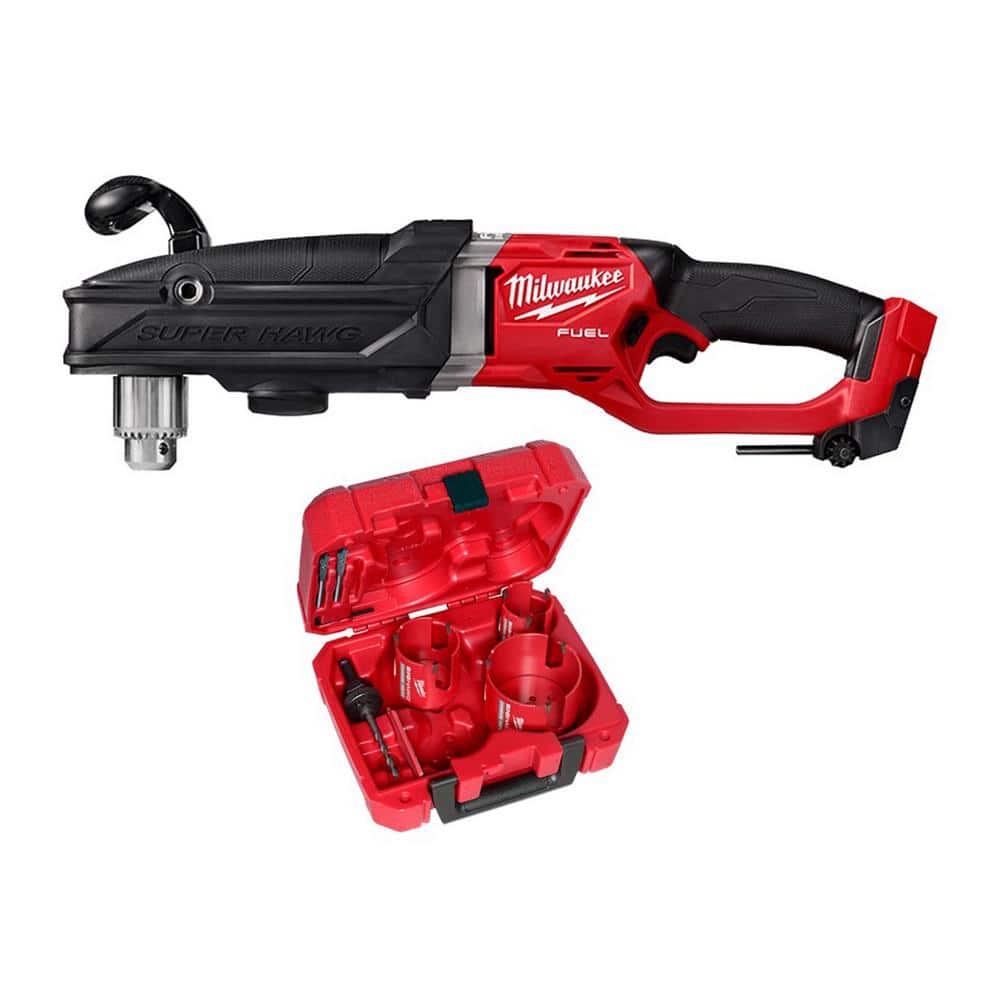 Milwaukee M18 FUEL 18-Volt Li-Ion Brushless Cordless GEN 2 Super Hawg 1/2 in. Right Angle Drill with Carbide Hole Saw Kit (7pc) -  2809-20-49-56