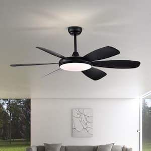 52 in. Integrated LED Indoor Matte Black 6-Blade Ceiling Fan with Light Kit and Remote Control