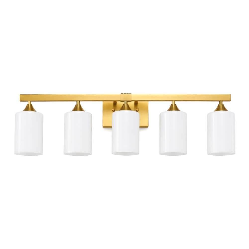 29.9 in. 5-Light Gold Modern Minimalist Bathroom Vanity Light with Frosted Milk Glass Shades price history on PriceWatchPro