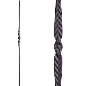 Round 44 in. x 0.5625 in. Satin Black Single Feather Solid Wrought Iron Baluster
