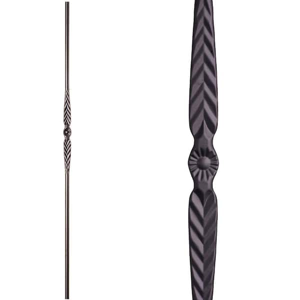 HOUSE OF FORGINGS Round 44 in. x 0.5625 in. Satin Black Single Feather Solid Wrought Iron Baluster