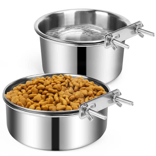 Unbranded Stainless Steel Large Dog Crate Water Bowl 40oz & 60oz Anti-Spill Hanging Pet Metal Bowls for Medium & Large Dogs 2 Pack