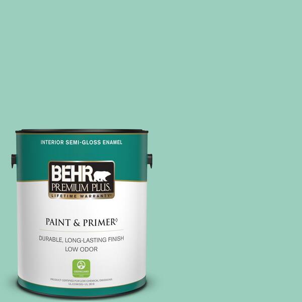 BEHR PREMIUM PLUS 1 gal. Home Decorators Collection #HDC-SM14-6 Thermal Aqua Semi-Gloss Enamel Low Odor Interior Paint & Primer