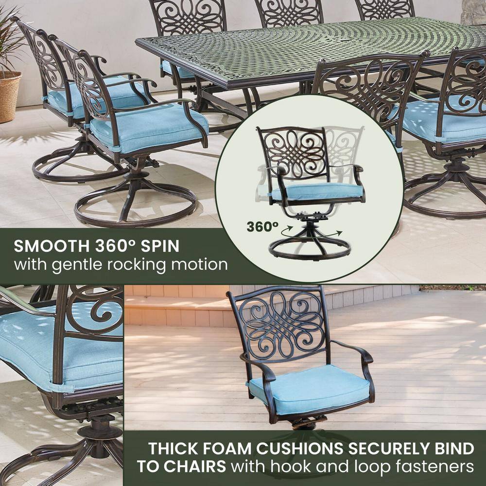Traditions 11-Piece Blue Cushioned Cast Aluminum Outdoor Dining Set
