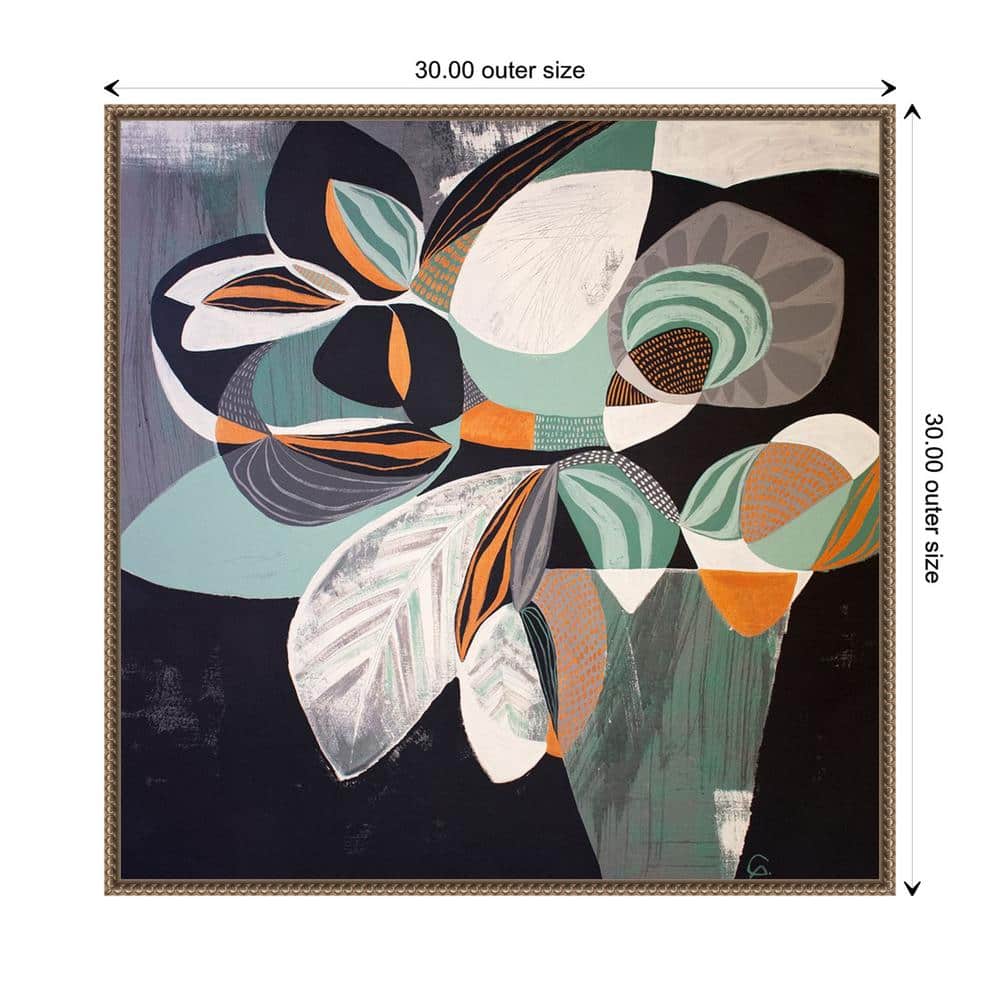 30"x30" Abstract Floral Canvas Wall Art with Bronze Frame