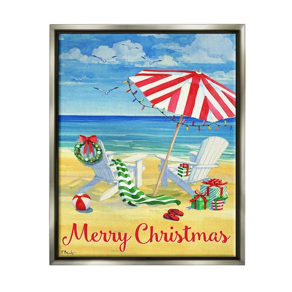 Stupell Industries Coastal Merry Christmas by Paul Brent 1-Piece Floater Frame Graphic Print Typography Poster Art Print 21 in. x 17 in.