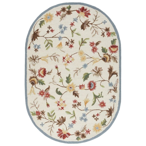Chelsea 5 ft. x 7 ft. Oval Ivory/Green Traditional Floral Vine Area Rug