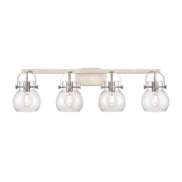 Innovations Pilaster II Sphere 36.5 in. 4-Light Satin Nickel Vanity Light with Glass Shade