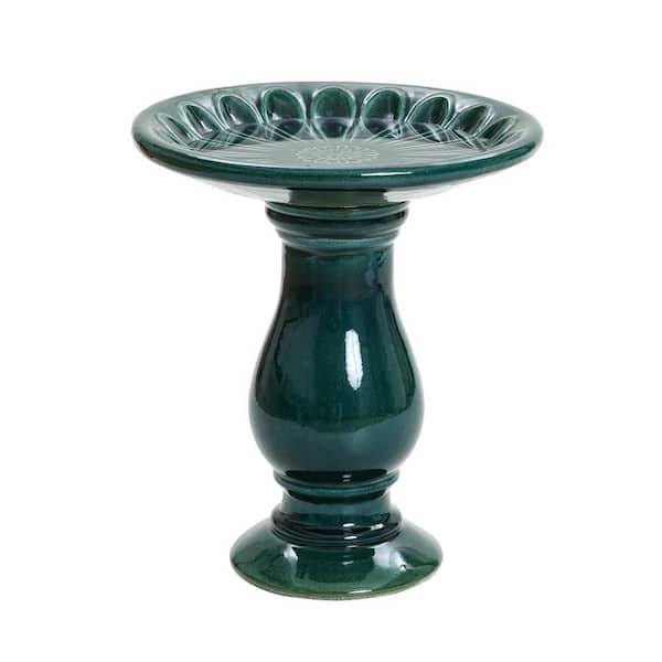 21.65 in. H Dark Green Flower Ceramic Birdbath