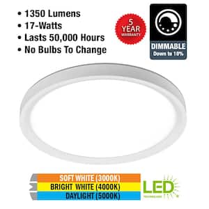 13 in. Low Profile White Closet Light LED Flush Mount Ceiling Light 1350 Lumens 17-Watts 3000K 4000K 5000K Dimmable