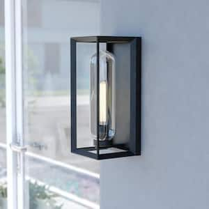 Pullman 1-Light Black Modern Industrial Outdoor Wall Sconce Lantern Clear Glass