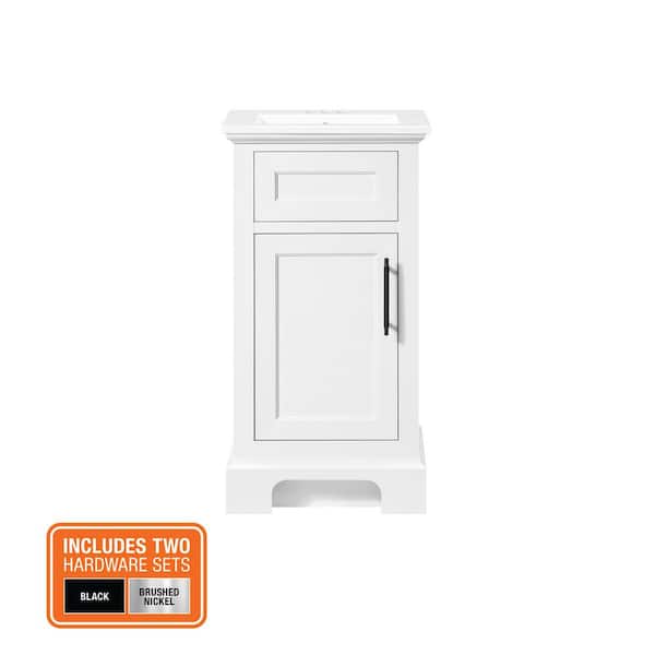 Doveton 18 in. Single Sink Compact Freestanding Bath Vanity in White with White Ceramic Top (Assembled)