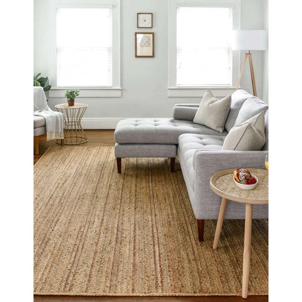 Handmade Reversible Braided Jute and Cotton Rug 8' x 10' - Natural Brown