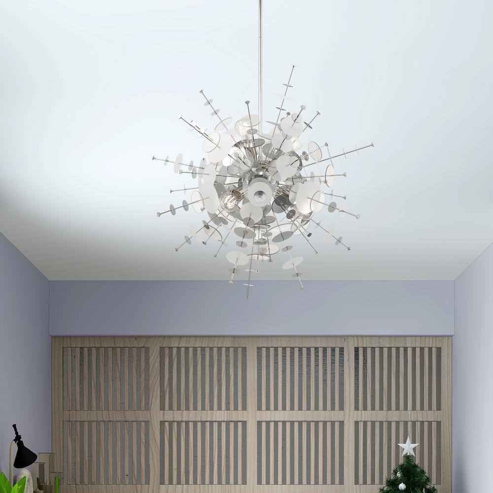 Polished Chrome 6-Light Globe Chandelier with Glass Discs
