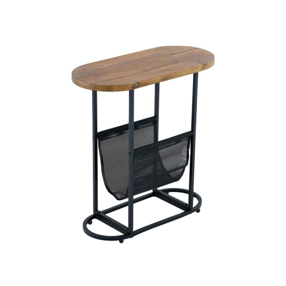 Brown Oval Wood 22.4 in. Outdoor Side Table without Extension