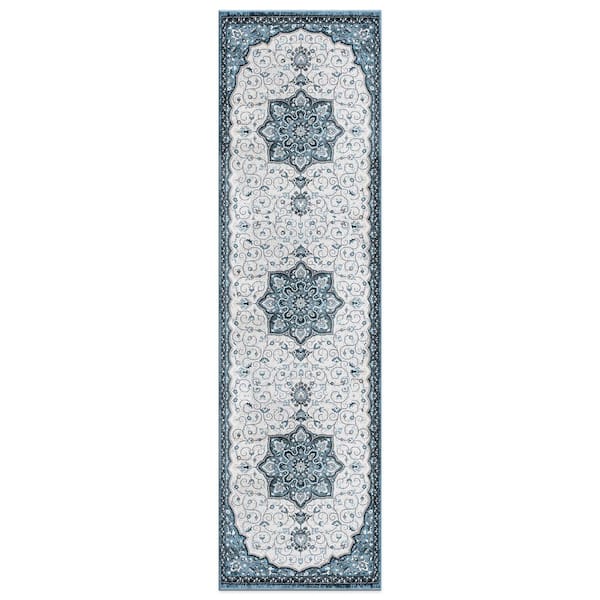 Traditional Medallion Blue 2 ft. x 7 ft. Runner Rug