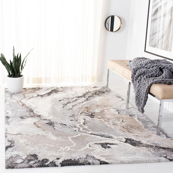 Cyrus Shag 8 ft. x 10 ft. Gray/Beige Marble Abstract Area Rug
