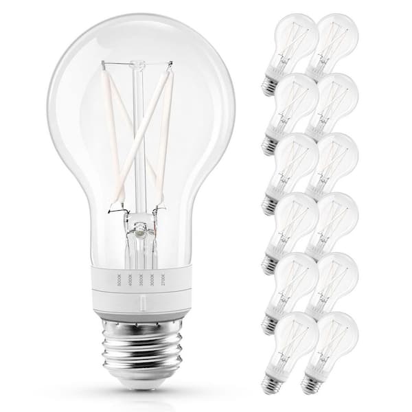 60-Watt Equivalent A19 LED Light Bulb 5CCT 2700K-5000K 7W 800 Lumens White Filament Dimmable E26 Base UL Listed 12-Pack