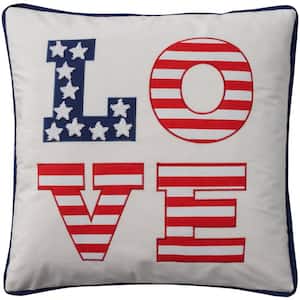 Holiday Pillows White Americana 18 in. x 18 in. Square Throw Pillow