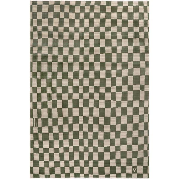 Rasali Checkered Box Green 10 ft. x 13 ft. Indoor Area Rug