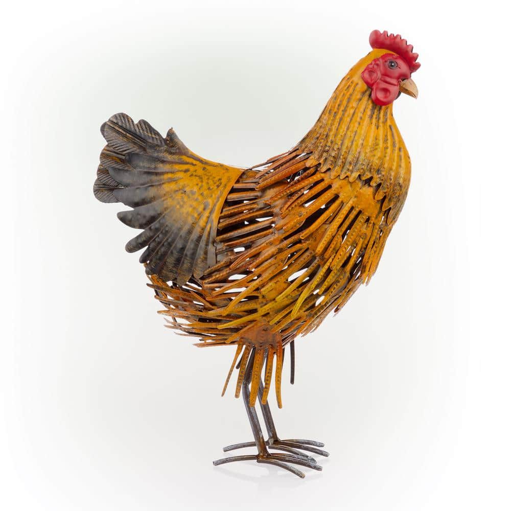 Golden Brown 16" Metal Hen Lawn Decoration