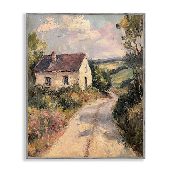 Scenic Cottage Road by Petal Prints Design Gray Framed Nature Giclee Art Print 20 in. x 16 in.