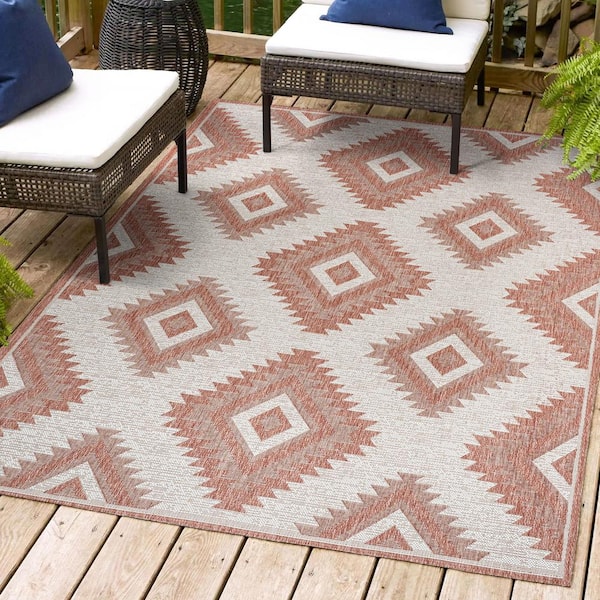 Lior Geometric Moroccan Diamond Salmon/Cream 4 ft. x 6 ft. Indoor/Outdoor Area Rug