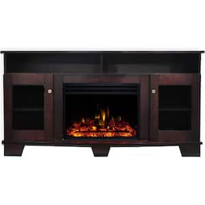 Glenwood 59.1 in. Freestanding Electric Fireplace TV Stand in Mahogany with Multi-Color Flames