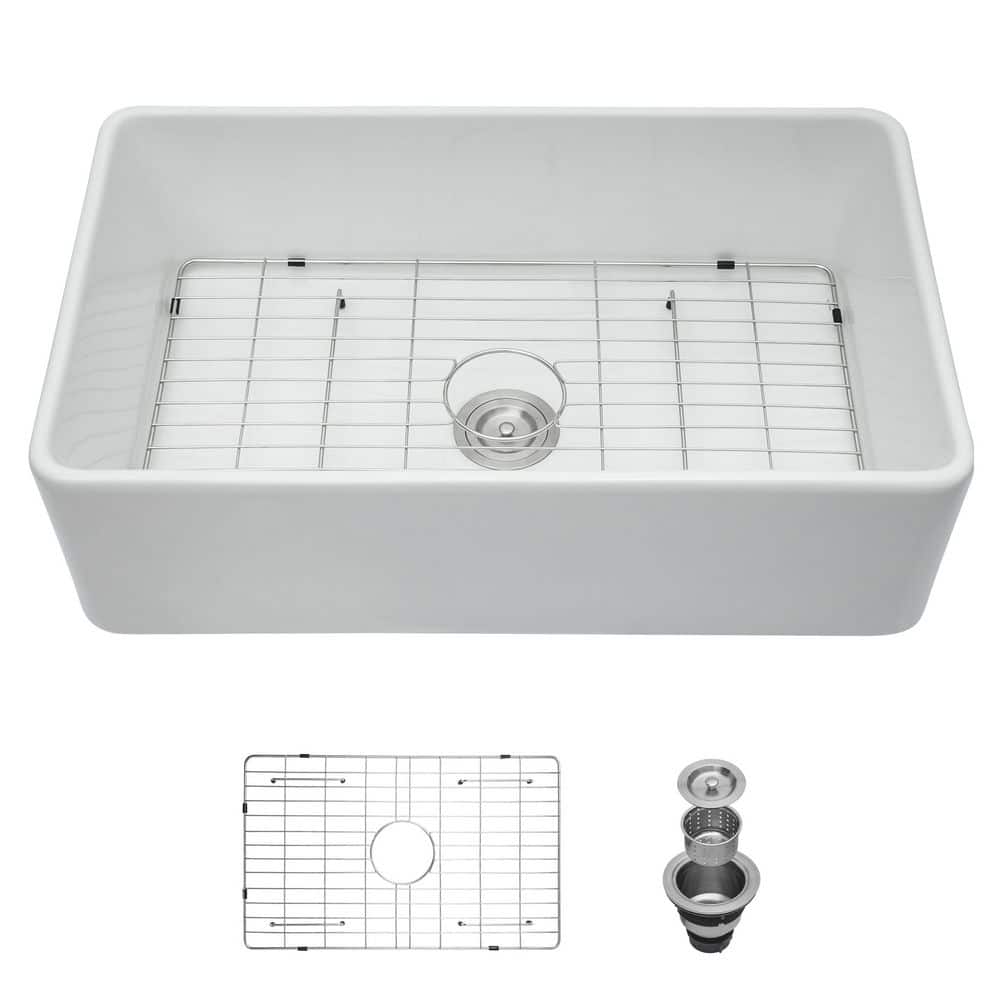 30 in. Drop-In/Undermount Single Bowl White Ceramic Kitchen Sink with Grid and Drain price history on PriceWatchPro