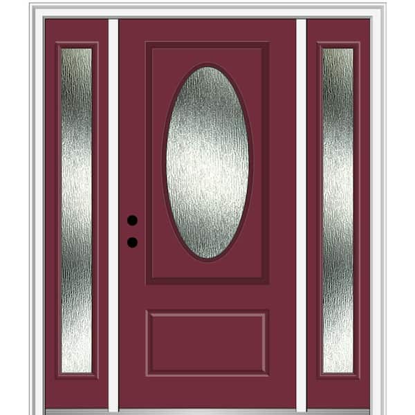 MMI Door 64 in. x 80 in. Right-Hand Inswing Rain Glass Burgundy Fiberglass Prehung Front Door on 4-9/16 in. Frame