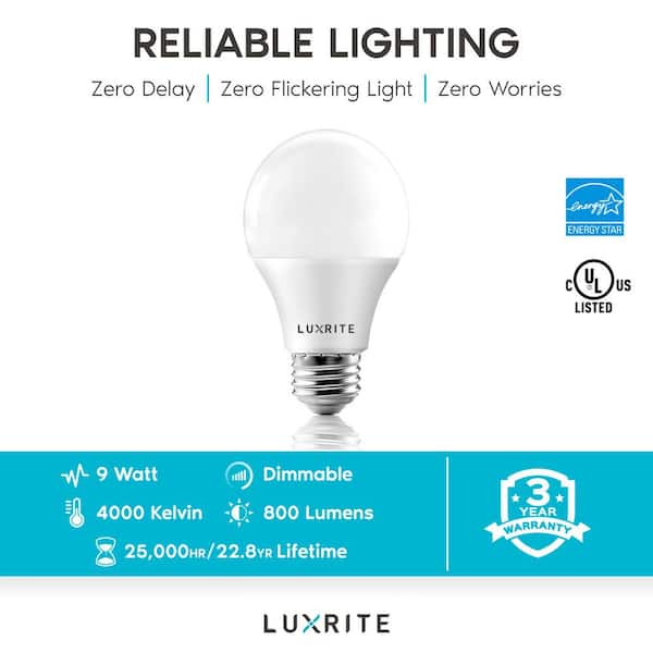 60-Watt Equivalent A19 Dimmable LED Light Bulb Enclosed Fixture Rated 4000K Cool White (12-Pack)