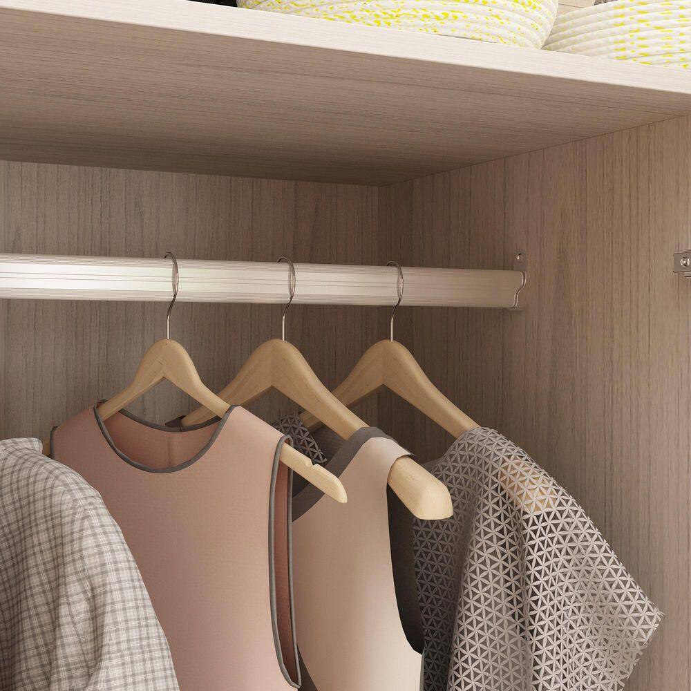 Light Oak Wood 63 in. Bedroom Armoire with Frosted Glass Doors, Double Hanging Rods and 2-Large Storage Drawers - thumbnail 6
