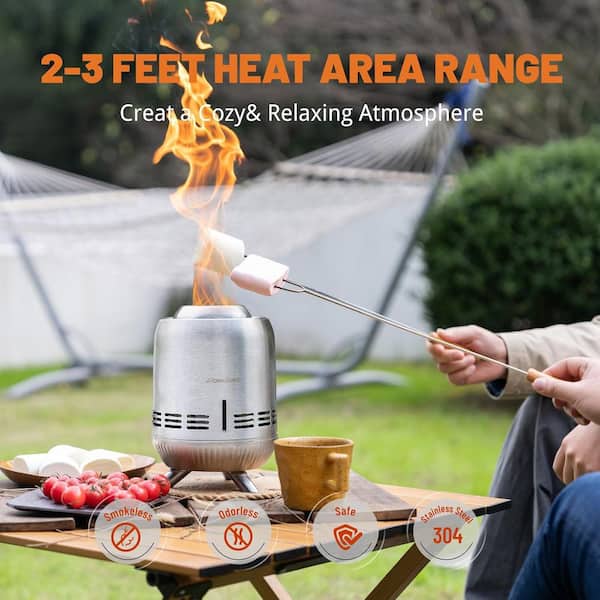 7 in. Smokeless Tabletop Fire Pit for Outdoor Camping and Backyard-Stainless Steel Design,Wood Burning,Portable w/ Stand