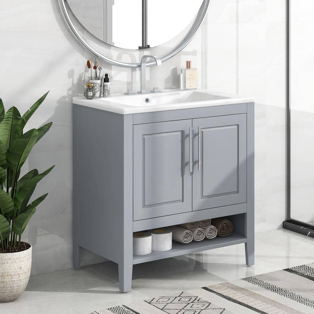 30 in. W x 18 in.D x 33 in. H Single Sink Freestanding Bath Vanity in Gray 