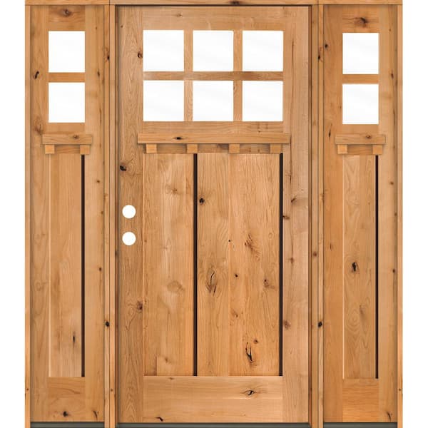 Krosswood Doors 60 in. x 80 in. Craftsman Alder 2-Panel Right-Hand/Inswing 6-Lite Clear Glass Clear Stain Wood Prehung Front Door DSL