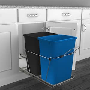 Blue/Black Double Pull Out Trash Can 35 qt. for Kitchen