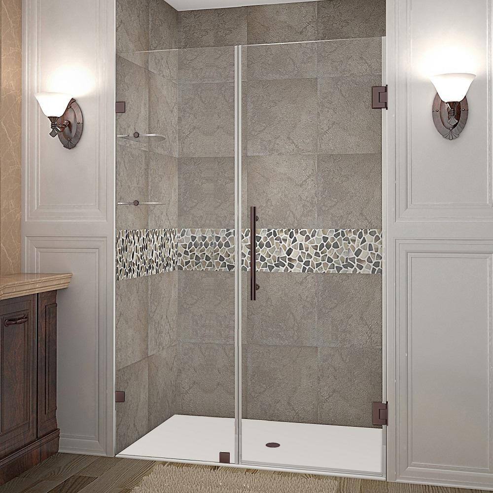 Nautis GS Clear Glass Frameless Hinged Shower Door in Bronze